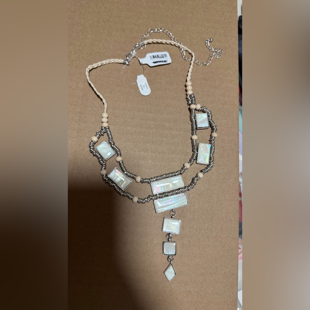 NWT Free people Lately necklace silver mother of pearl - Picture 6 of 6